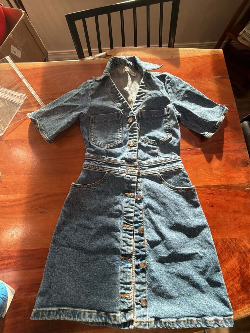 Zara Short Sleeve Button Front Denim Dress Size XS
